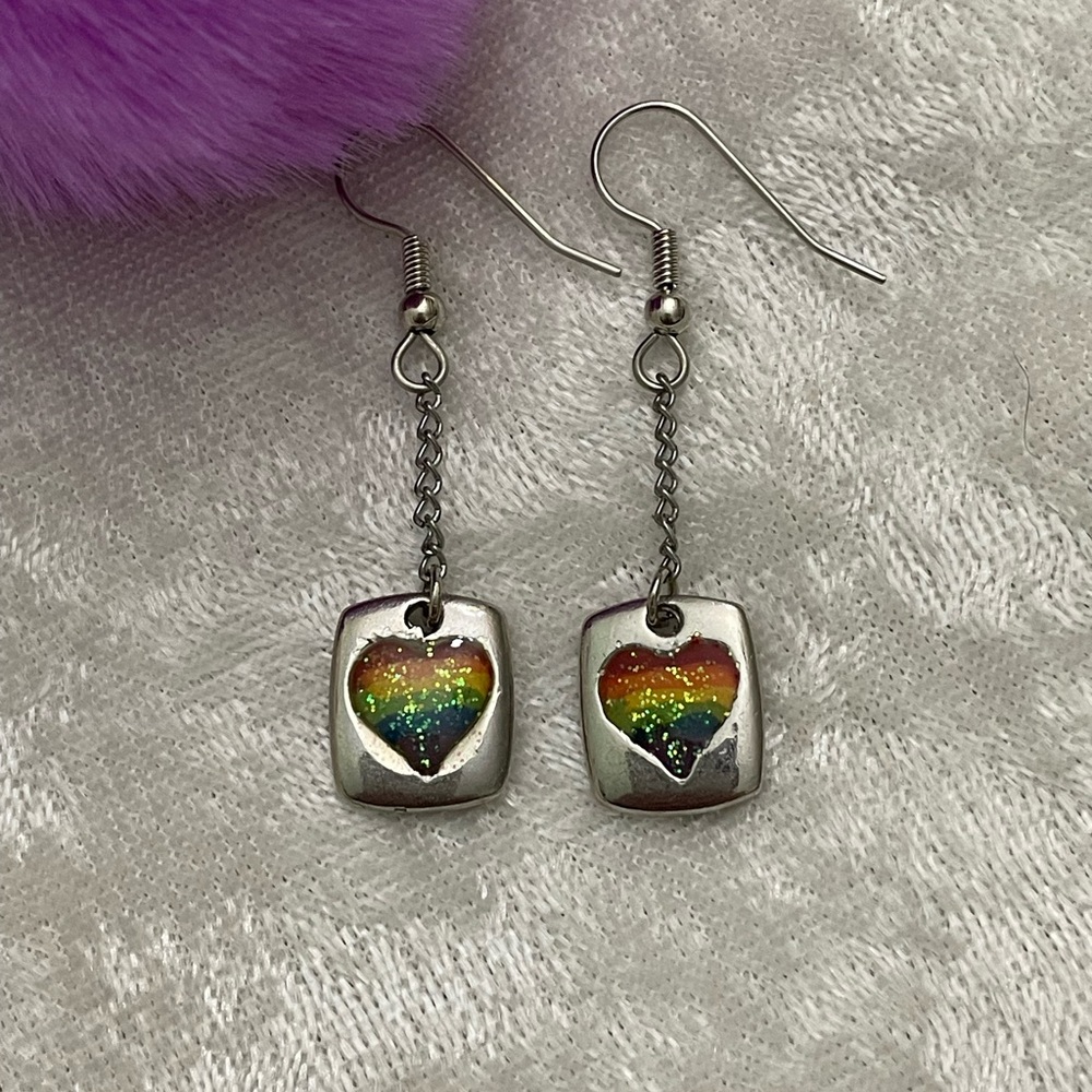 Rainbow Hearts Dangle Earrings